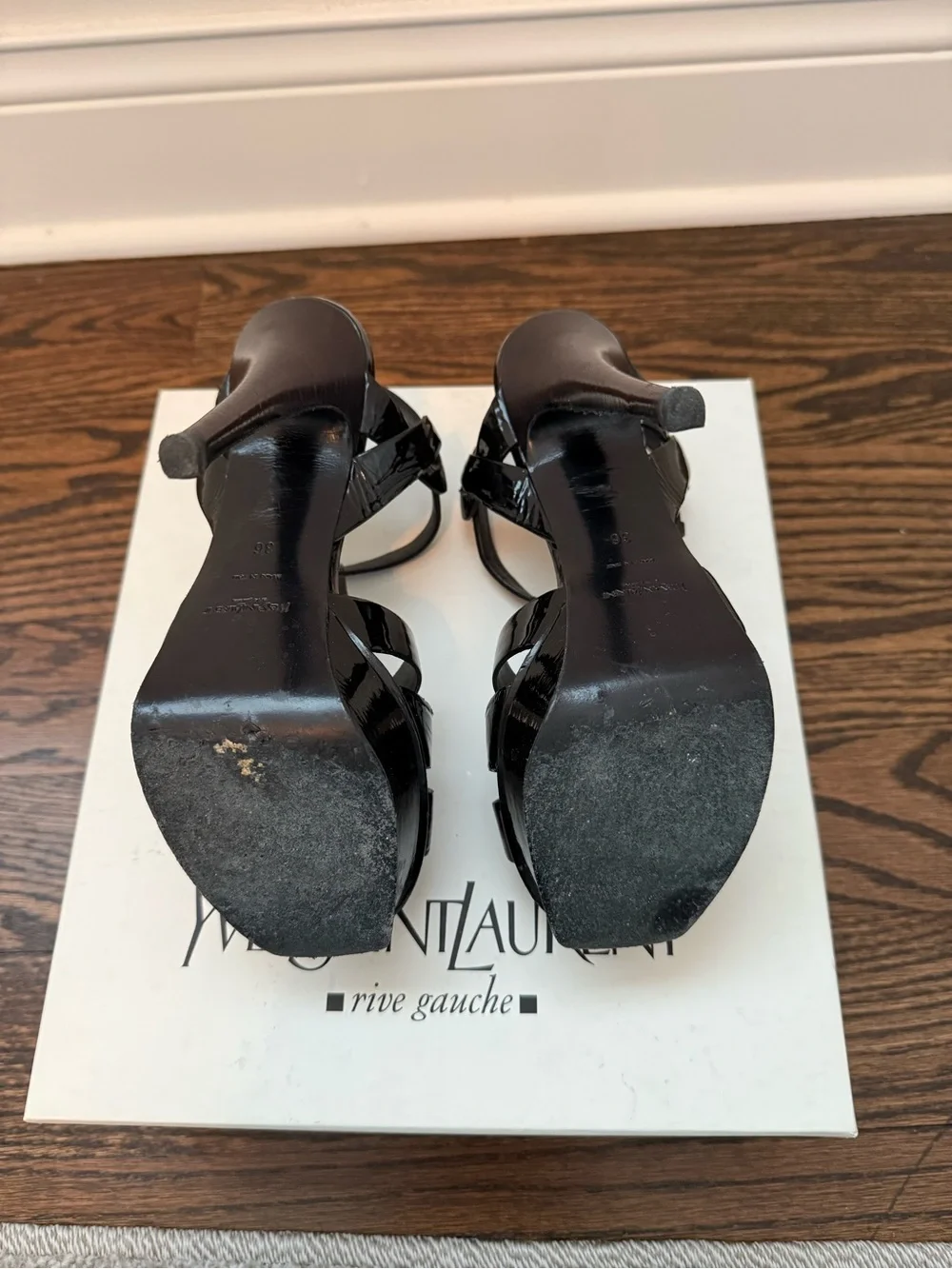 Saint Laurent Black Patent Tribute Sandals size 36 - Picture 2 of 6